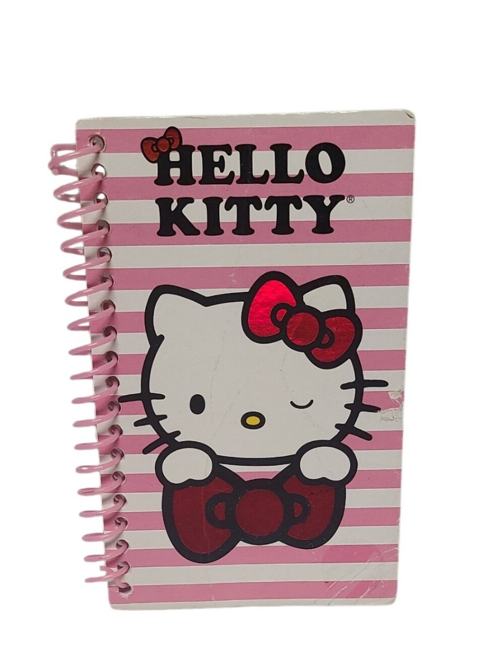 Vintage Hello Kitty Mini Spiral Notepad Pink Striped Retro Sanrio Collectible